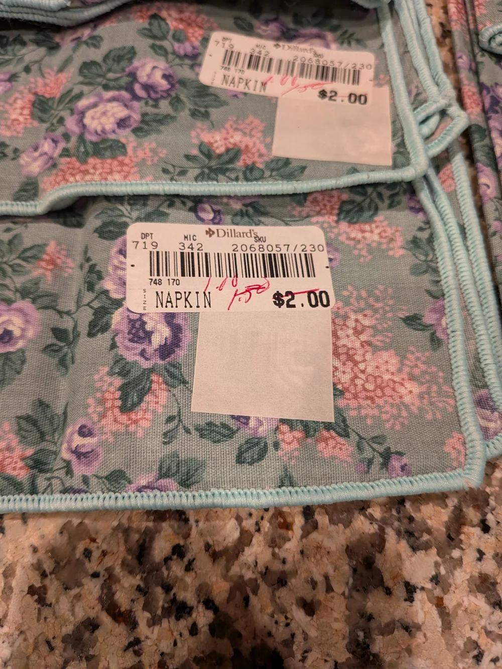 Vintage NOS Dillards Floral Mint Fabric Party Napkins - Set of 8